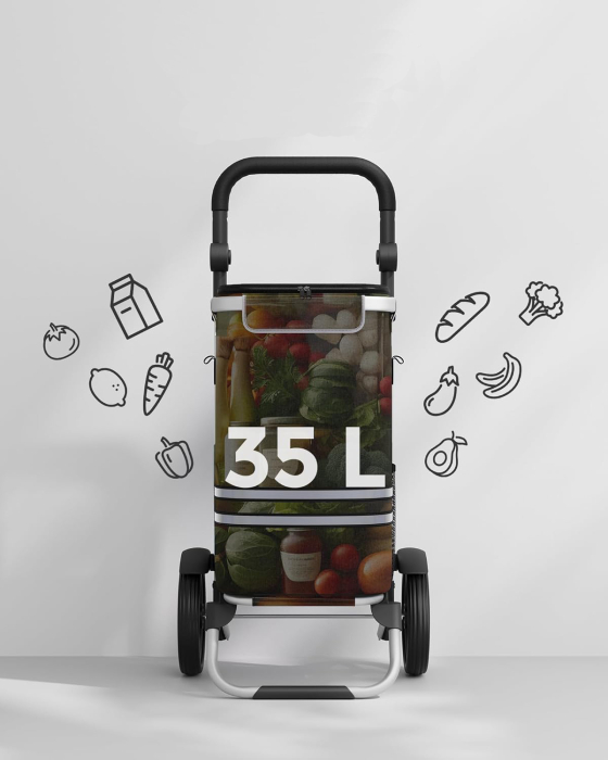 Carucior de cumparaturi piata, pliabil, compartiment frigorific, multifunctional, 44x35x100 cm, negru [11]