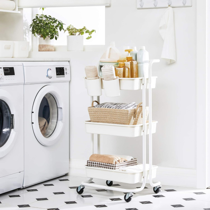 SONGMICS Carucior de depozitare pe roti, pentru bucatarie sau baie, cu 3 nivele, 42x34x86 cm, alb [3]