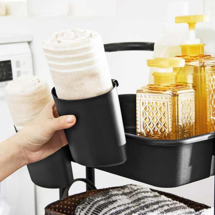 SONGMICS Carucior de depozitare pe roti, pentru bucatarie sau baie, cu 3 nivele, 42x34x86 cm, negru [4]