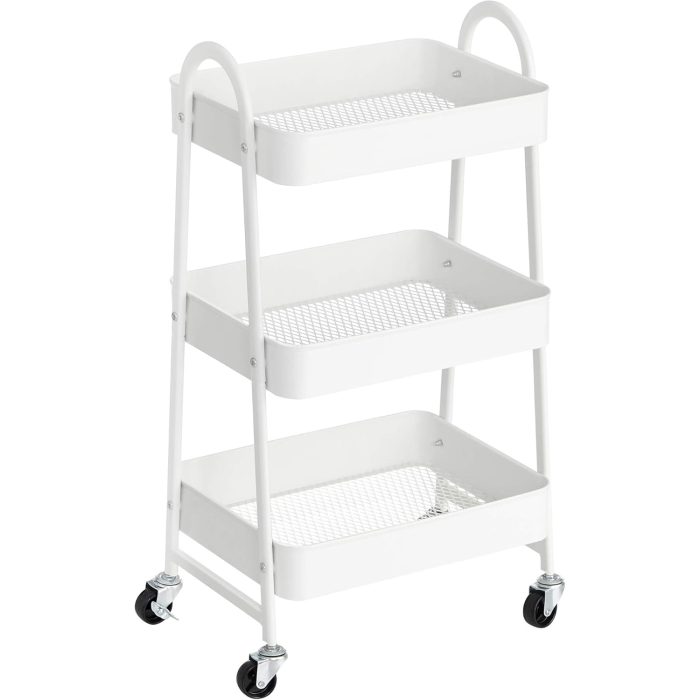 Carucior depozitare 3 niveluri cu roti si frane, structura metalica, 41x31x78 cm, alb [1]