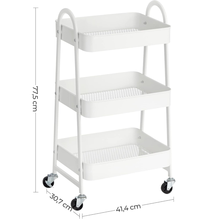 Carucior depozitare 3 niveluri cu roti si frane, structura metalica, 41x31x78 cm, alb [8]