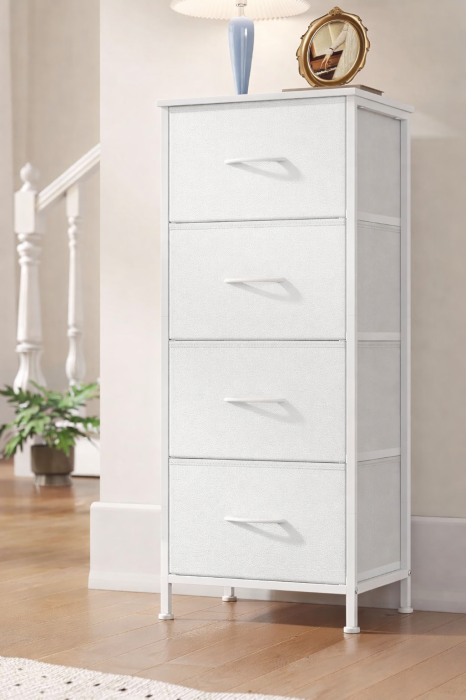 Comoda cu 4 sertare textile, cadru metalic si blat MDF, 40x30x95 cm, alb [5]