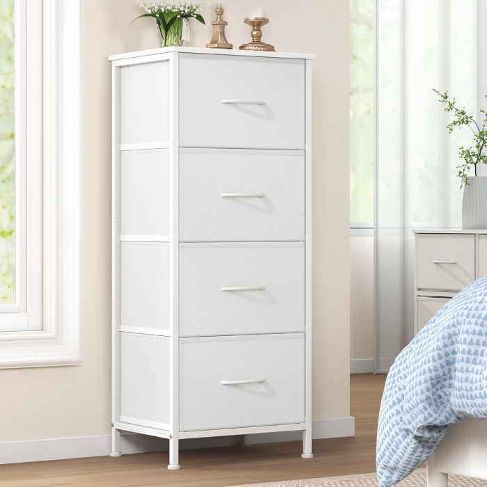 Comoda cu 4 sertare textile, cadru metalic si blat MDF, 40x30x95 cm, alb [6]