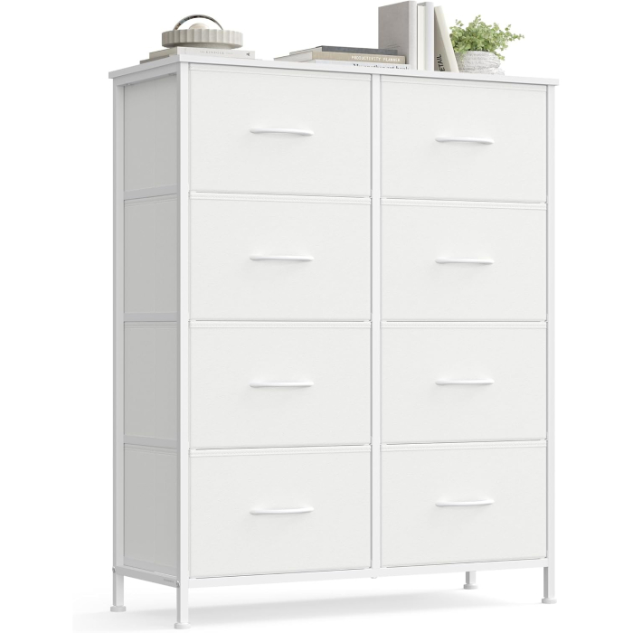 Comoda cu 8 sertare textile cu structura MDF, cadru metalic, stil minimalist, 77x30x95 cm, alb [7]
