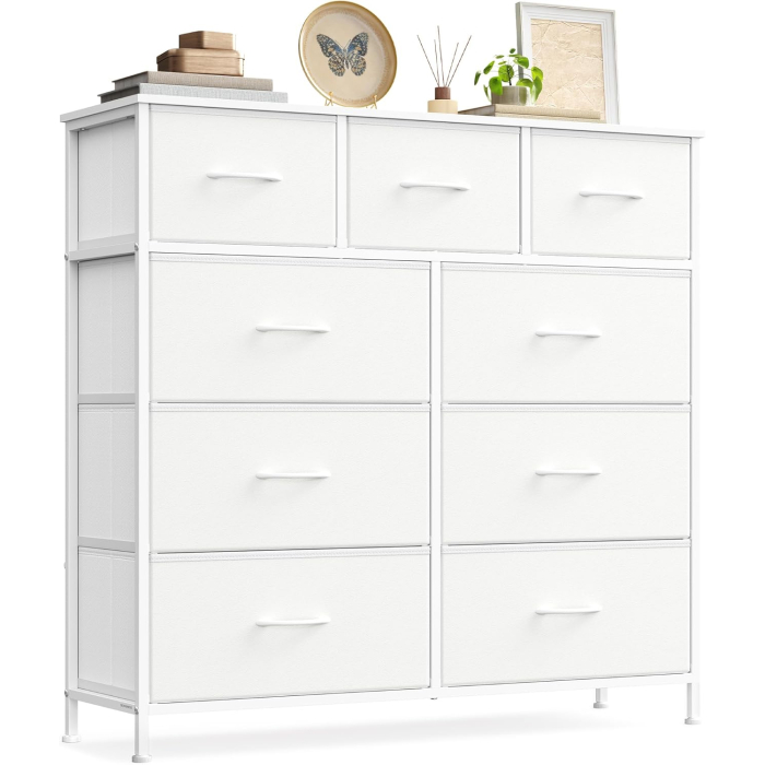Comoda cu 9 sertare, cadru metalic si blat MDF, sertare textile, 99x30x95 cm, alb [2]