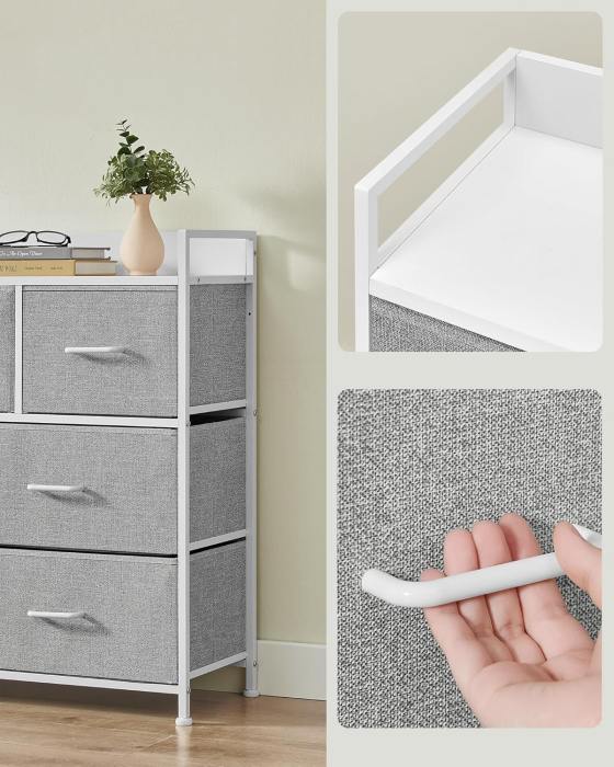 SONGMICS Comoda cu cadru metalic si 7 sertare din stofa, 29x98x85 cm , gri si alb [9]