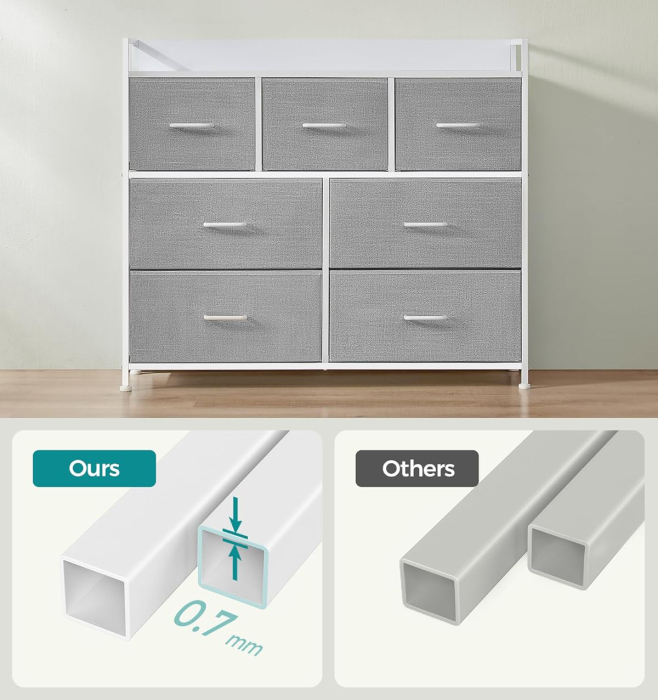 SONGMICS Comoda cu cadru metalic si 7 sertare din stofa, 29x98x85 cm , gri si alb [6]