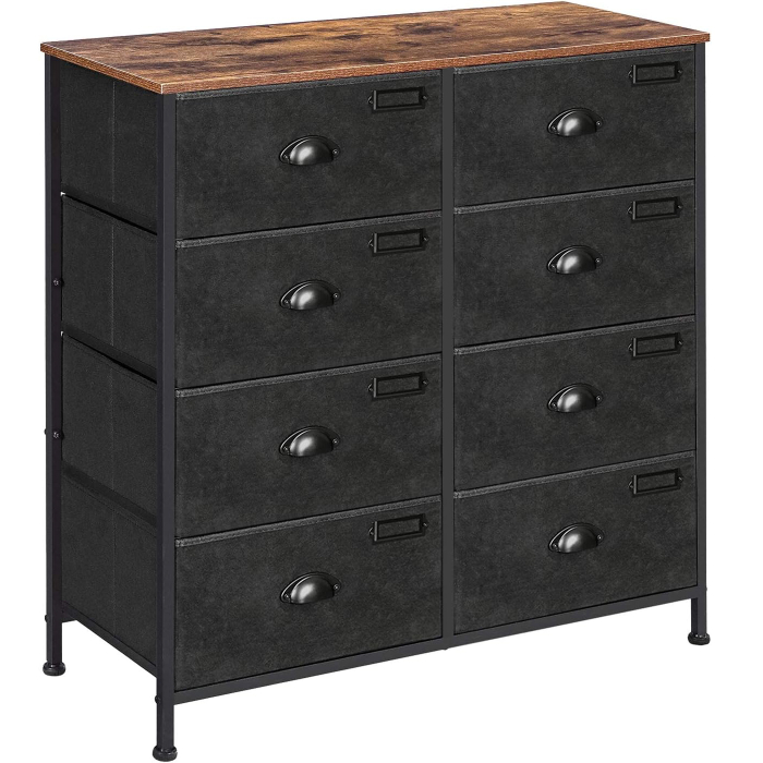 SONGMICS Comoda cu cadru metalic si 8 sertare din textil, stil industrial, 80x30x82cm, maro rustic si negru [1]