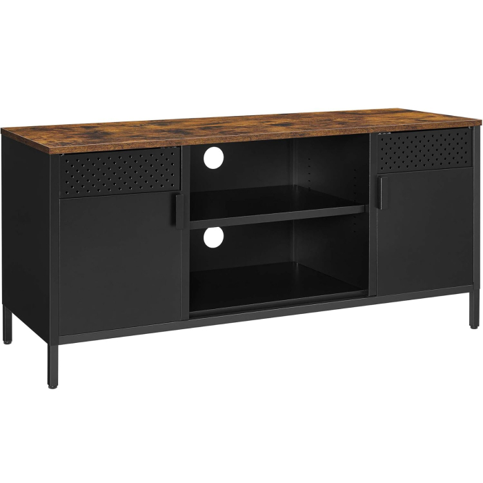 SONGMICS Comoda TV 120x40x55 cm, 3 rafturi reglabile, 2 usi, stil vintage, PAL si otel, maro-negru mat [1]