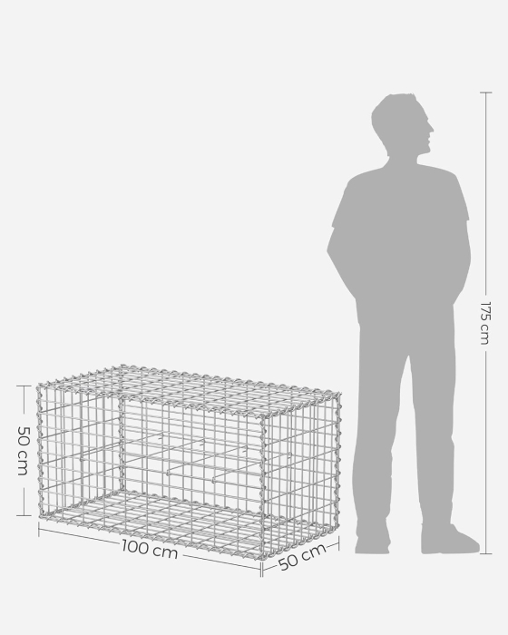 Cos gabioane pietre otel galvanizat D4 mm, ochiuri 10x5 cm, montaj fara unelte, 100x50x50 cm, argintiu [3]