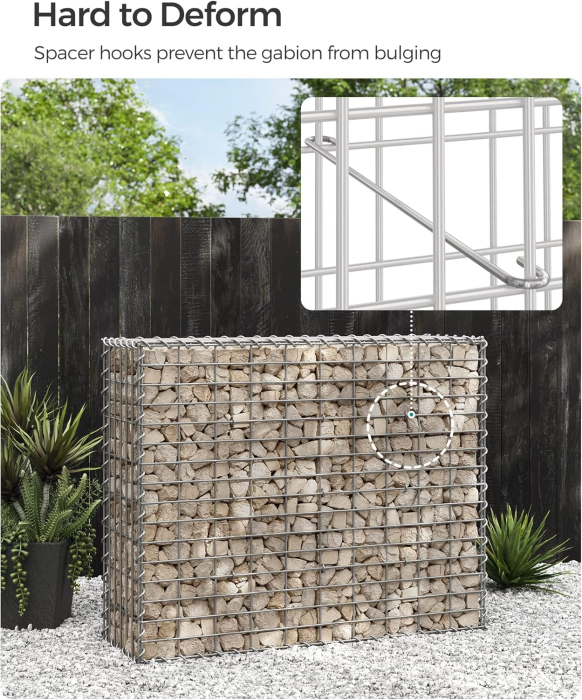Cos gabioane pietre otel galvanizat D4 mm, ochiuri 5x10 cm, montaj fara unelte, 100x80x30 cm, argintiu [6]