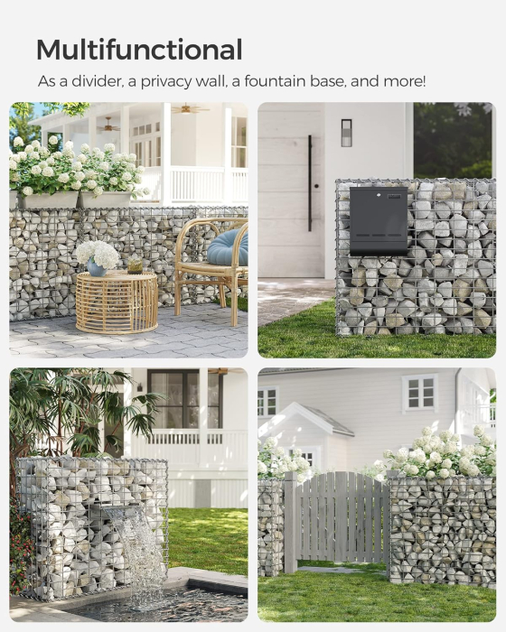 Cos gabioane pietre otel galvanizat D4 mm, ochiuri 5x10 cm, montaj fara unelte, 100x80x30 cm, argintiu [9]