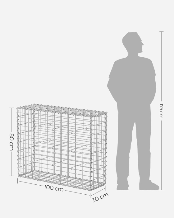 Cos gabioane pietre otel galvanizat D4 mm, ochiuri 5x10 cm, montaj fara unelte, 100x80x30 cm, argintiu [3]