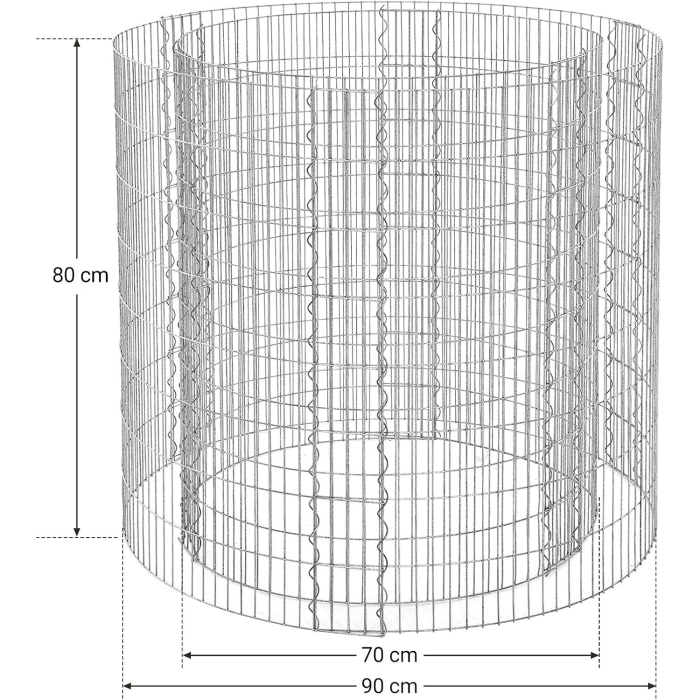 Cos de gabioane rotund pentru pietre, otel galvanizat, 90x90x80cm, argintiu [7]