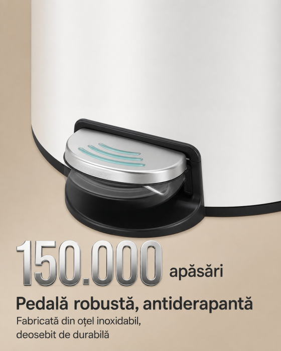 Cos de gunoi cu pedala, capac soft-close, galeata detasabila, otel, 30L, saci menajeri inclusi, alb [2]