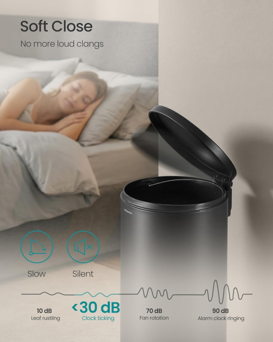 Cos de gunoi cu pedala, capac soft-close, galeata detasabila, otel, 30L, saci menajeri inclusi, negru [4]