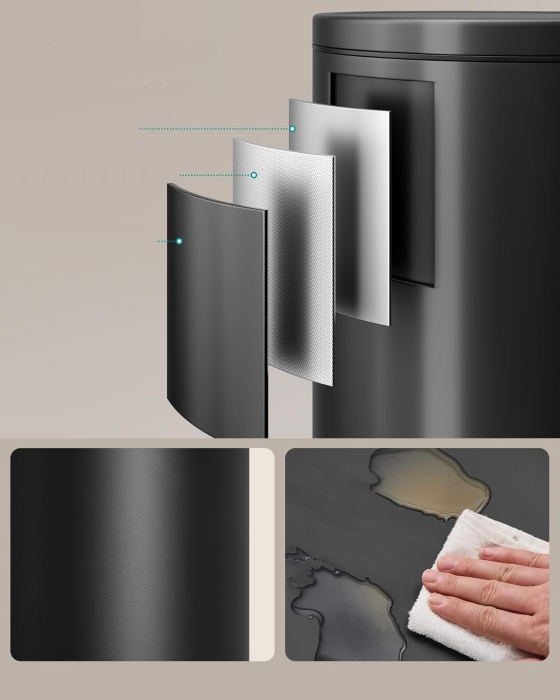 Cos de gunoi cu pedala, capac soft-close, galeata detasabila, otel, 30L, saci menajeri inclusi, negru [7]