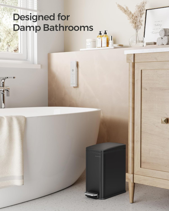 Cos gunoi pedala baie capac soft-close galeata detasabila otel inox, 5 litri, 30x14x29 cm, negru [3]