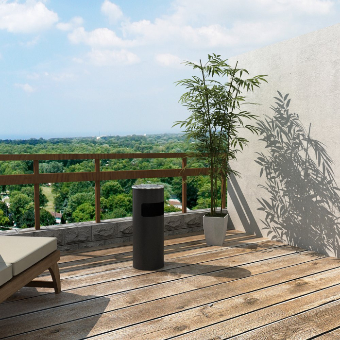 Cos de gunoi cu scumiera pentru exterior, din inox, galeata interioara detasabila, tip stativ, 61x25 cm, negru [5]