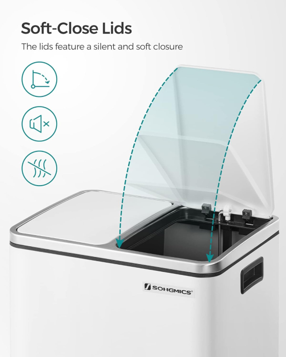 SONGMICS Cos de gunoi din inox cu 2 compartimente colectare selectiva, cu galeti interioare, 2x15litri, alb [5]