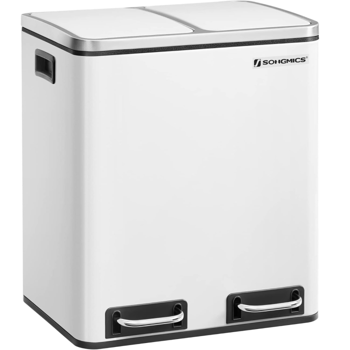 SONGMICS Cos de gunoi din inox cu 2 compartimente colectare selectiva, cu galeti interioare, 2x15litri, alb [1]