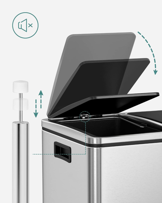 Cos de gunoi din inox cu 2 compartimente colectare selectiva, cu galeti interioare, 2x24 litri, argintiu [2]