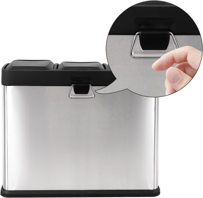 Cos de gunoi din inox cu 3 compartimente colectare selectiva, cu galeti interioare, 3x15litri, argintiu si negru [6]