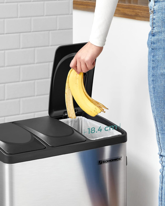 Cos de gunoi din inox cu 3 compartimente colectare selectiva, cu galeti interioare, 3x15litri, argintiu si negru [7]