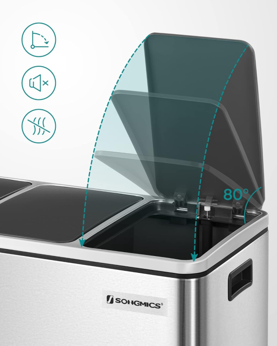 Cos de gunoi din inox cu 3 compartimente colectare selectiva, cu galeti interioare, 3x18litri, argintiu si negru [5]