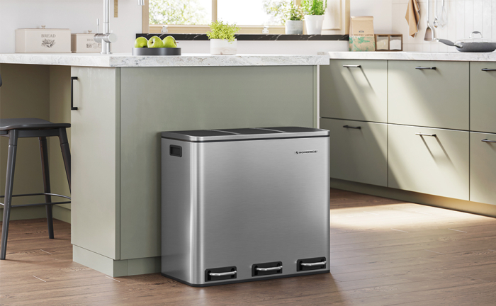 Cos de gunoi din inox cu 3 compartimente colectare selectiva, cu galeti interioare, 3x18litri, argintiu si negru [9]