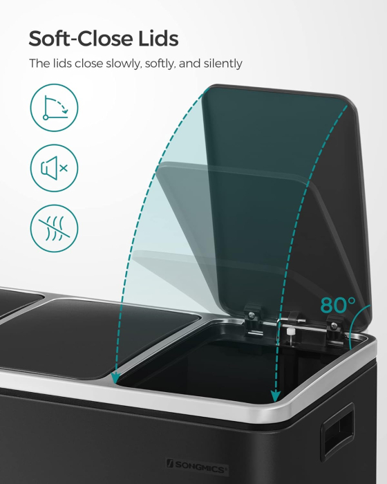 SONGMICS Cos de gunoi din inox cu 3 compartimente colectare selectiva, cu galeti interioare, 3x18litri, negru [5]