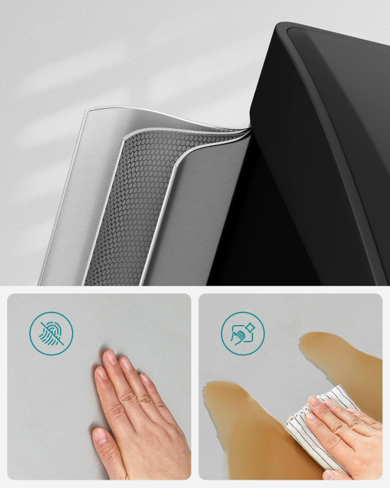 Cos de gunoi din inox cu 3 compartimente colectare selectiva, cu galeti interioare, 3x8litri, argintiu si negru [8]