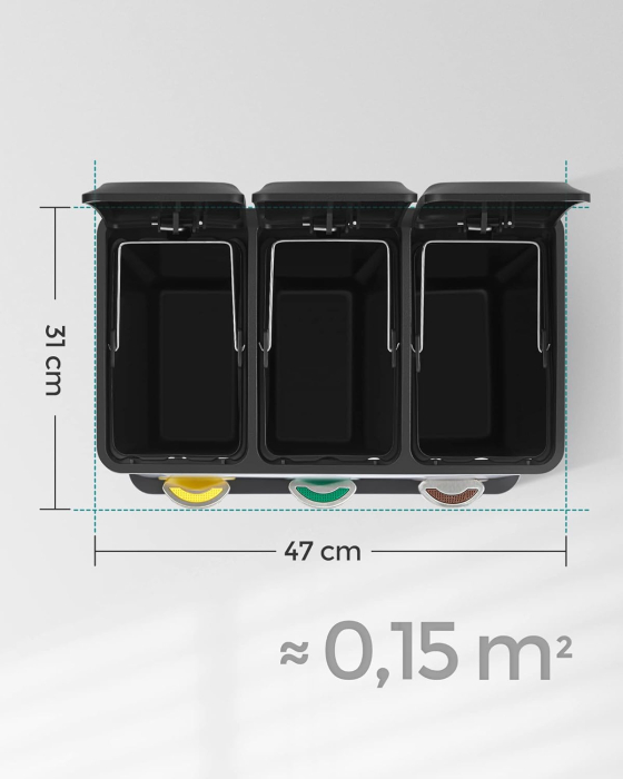 Cos de gunoi din inox cu 3 compartimente colectare selectiva, cu galeti interioare, 3x8litri, argintiu si negru [4]
