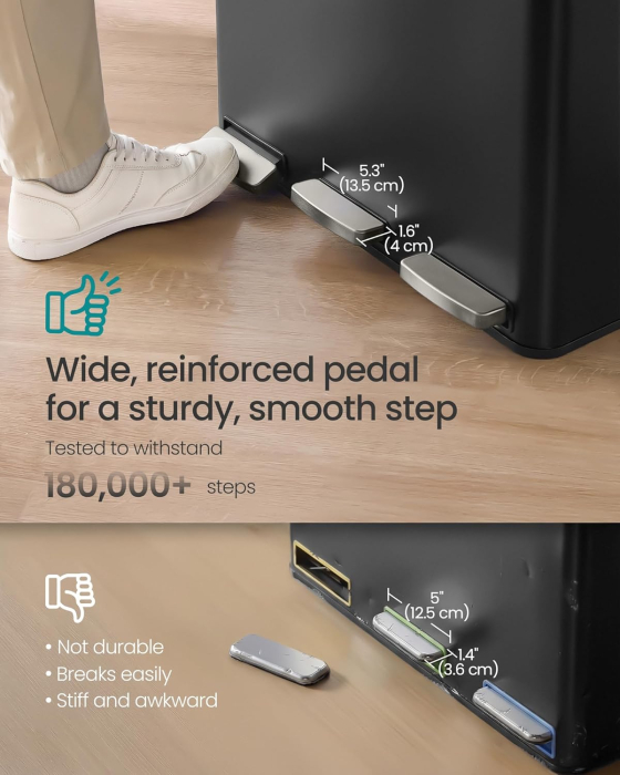 Cos de gunoi din inox cu 3 compartimente colectare selectiva, cu galeti interioare, inchidere lenta, 3x18 litri, negru [5]