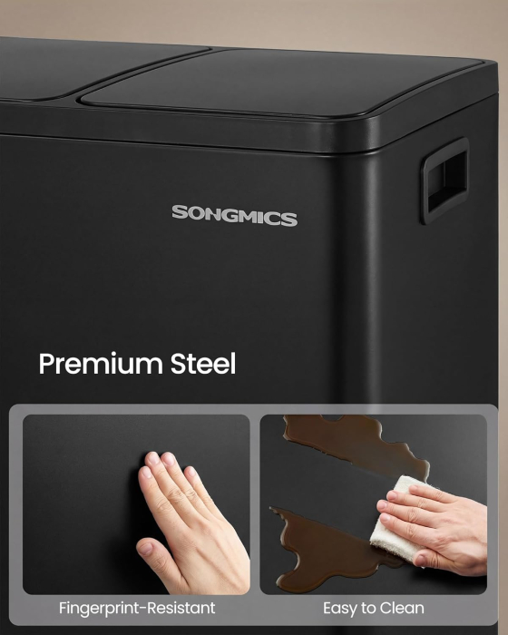 Cos de gunoi din inox cu 3 compartimente colectare selectiva, cu galeti interioare, inchidere lenta, 3x18 litri, negru [6]