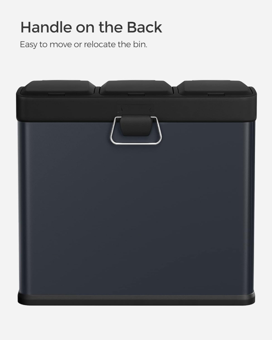 Cos de gunoi din otel cu 3 compartimente colectare selectiva, cu galeti interioare, 3x8litri, negru [6]
