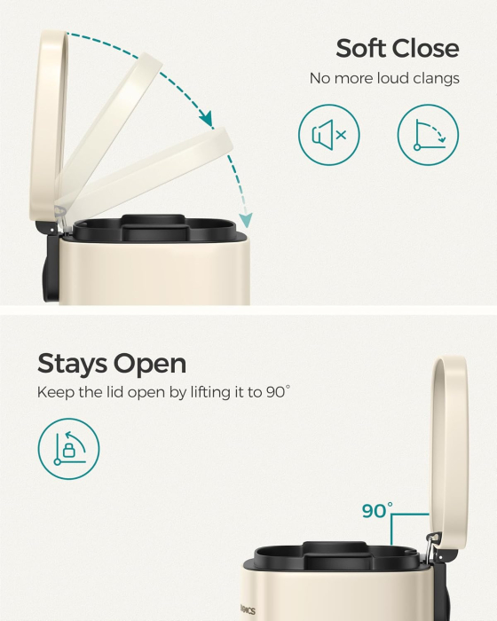 Cos de gunoi din otel cu pedala, galeata interioara plastic, capac inchidere lenta, 30L, 35x30x63cm, bej [8]