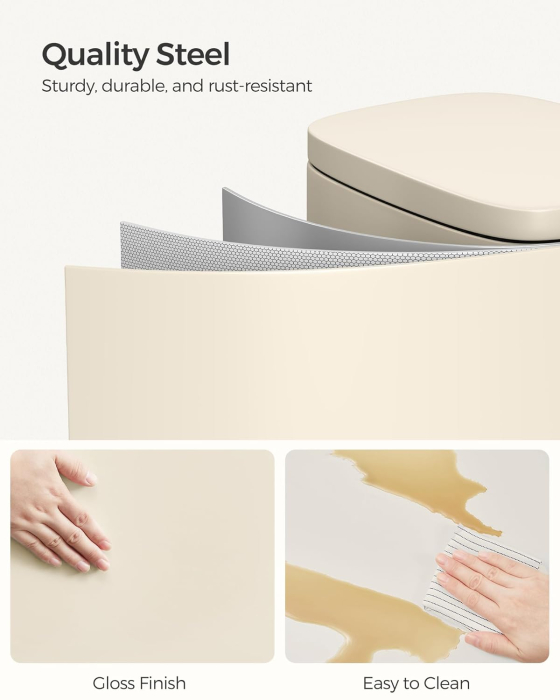 Cos de gunoi din otel cu pedala, galeata interioara plastic, capac inchidere lenta, 30L, 35x30x63cm, bej [2]