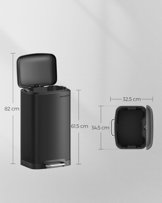 SONGMICS Cos de gunoi din otel, cu pedala si soft-close, galeata interioara, 30 litri, negru [5]