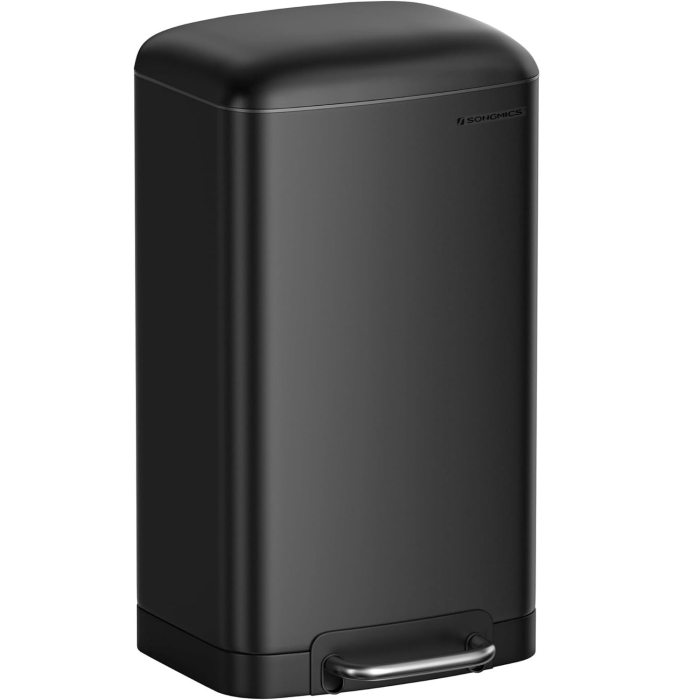SONGMICS Cos de gunoi din otel, cu pedala si soft-close, galeata interioara, 30 litri, negru [1]