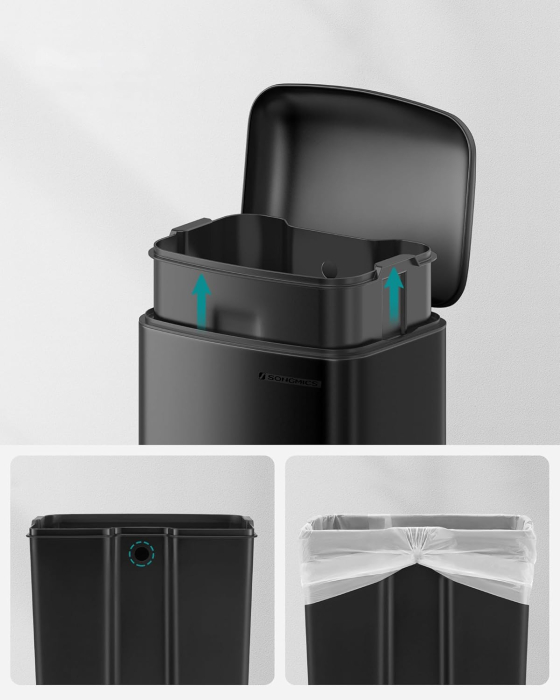 SONGMICS Cos de gunoi din otel, cu pedala si soft-close, galeata interioara, 30 litri, negru [6]