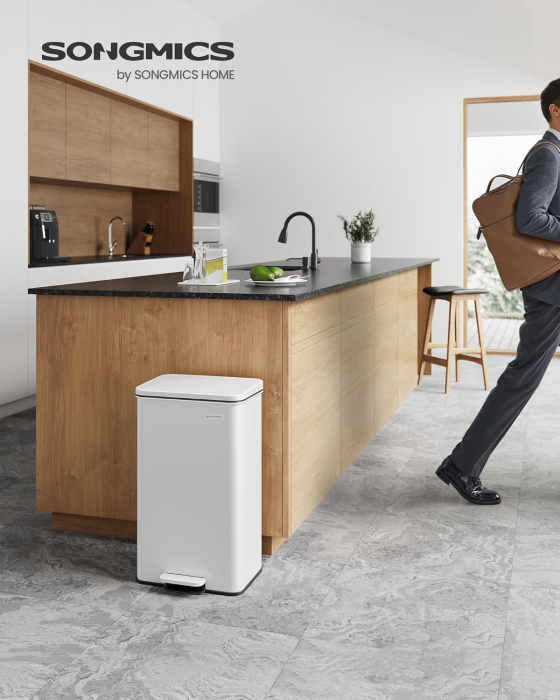 Cos de gunoi din otel, cu pedala si soft-close, saci gunoi inclusi, 40 litri, alb [7]