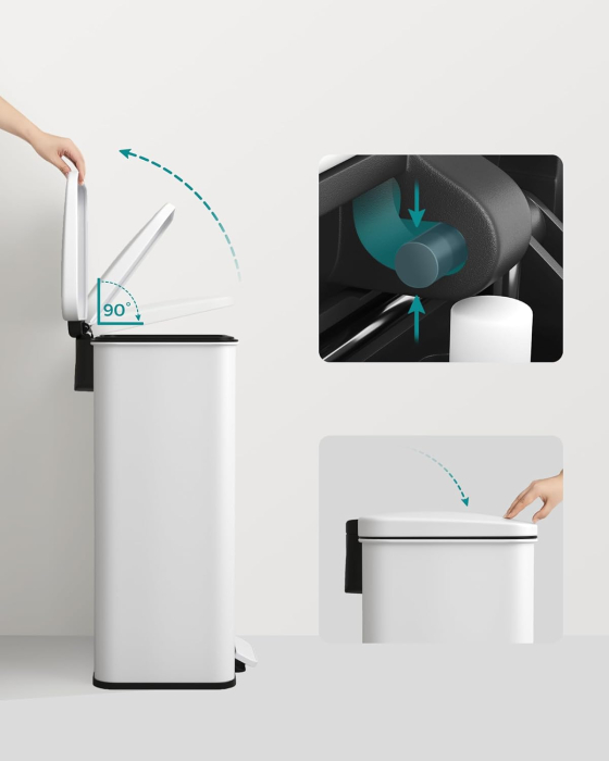 Cos de gunoi din otel, cu pedala si soft-close, saci gunoi inclusi, 40 litri, alb [5]