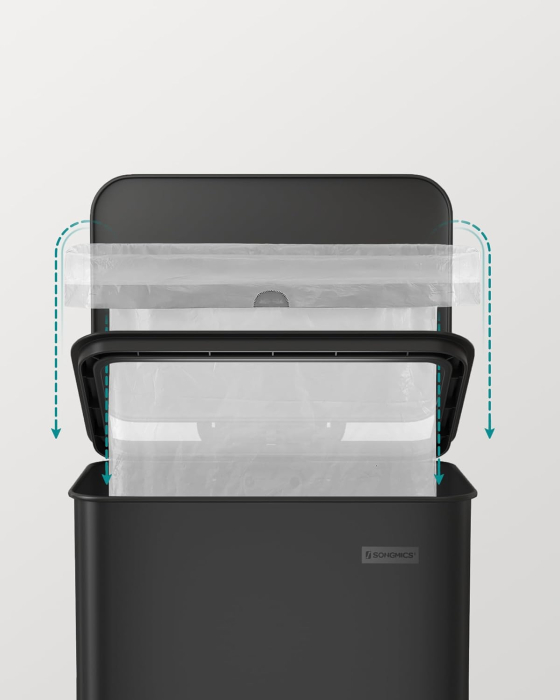 SONGMICS Cos de gunoi din otel, cu pedala si soft-close, saci gunoi inclusi, 40 litri, negru [6]