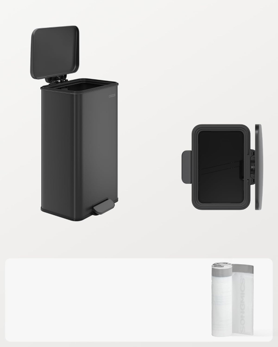 SONGMICS Cos de gunoi din otel, cu pedala si soft-close, saci gunoi inclusi, 40 litri, negru [8]