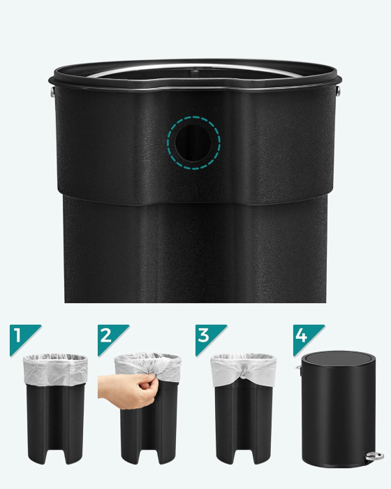 SONGMICS Cos de gunoi pentru baie, cu pedala si soft-close, 3 litri, negru [6]