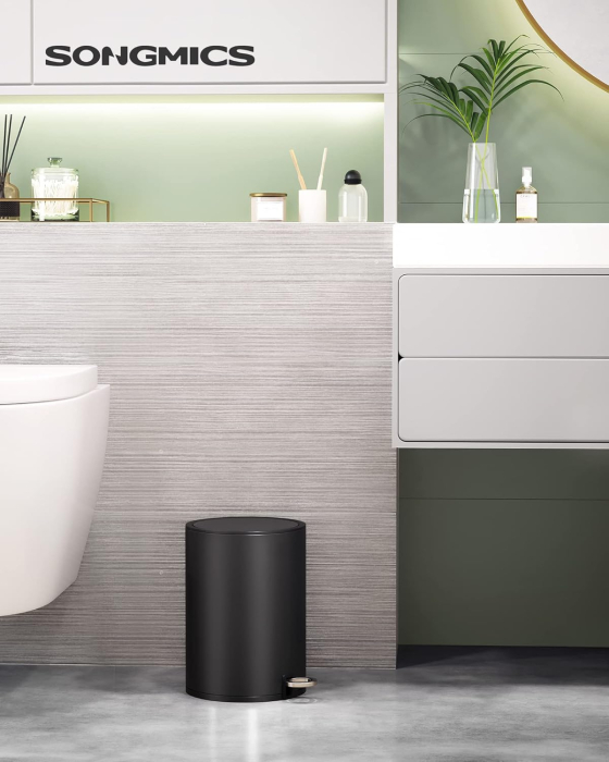 SONGMICS Cos de gunoi pentru baie, cu pedala si soft-close, 3 litri, negru [2]