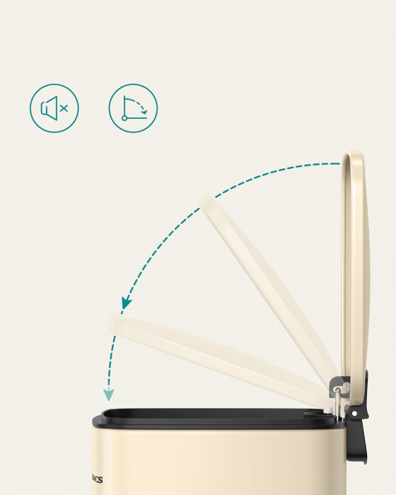 Cos de gunoi pentru baie, cu pedala si soft-close, 6 litri, bej [6]