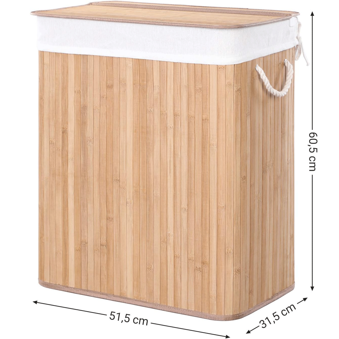 SONGMICS Cos de rufe din bambus cu capac, sac detasabil, volum 100L, 52x32x61 cm, maro [2]