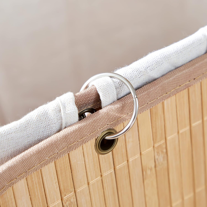 SONGMICS Cos de rufe din bambus, pliabil, cu captuseala detasabila lavabila, 72L, 40x30x60cm, natural [6]